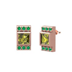 Minimal Lyn Küpe - Peridot ve yeşil kuvars 14 ayar rose altın küpe #8kb3o4