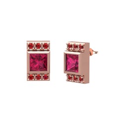 Rodolit garnet ve garnet 14 ayar rose altın küpe