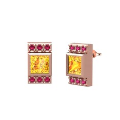 Minimal Lyn Küpe - Sitrin ve rodolit garnet 925 ayar rose altın kaplama gümüş küpe #j443he