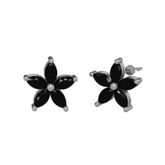 Markiz Yasemin Çiçeği Küpe - Siyah zirkon 8 ayar beyaz altın küpe #dqll2n