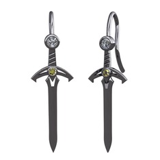 Kılıç Küpe - Pırlanta ve peridot 925 ayar siyah rodyum kaplama gümüş küpe (0.16 karat) #1dky5rl