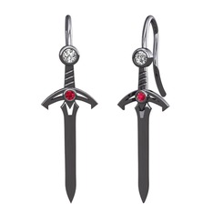 Kılıç Küpe - Swarovski ve rodolit garnet 925 ayar siyah rodyum kaplama gümüş küpe #1k2a6as