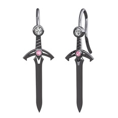 Kılıç Küpe - Swarovski ve pembe kuvars 925 ayar siyah rodyum kaplama gümüş küpe #1smkf8i