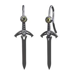 Kılıç Küpe - Peridot ve pırlanta 925 ayar siyah rodyum kaplama gümüş küpe (0.072 karat) #arntkv