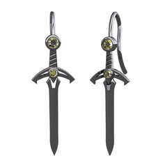 Kılıç Küpe - Peridot 925 ayar siyah rodyum kaplama gümüş küpe #d22rs7