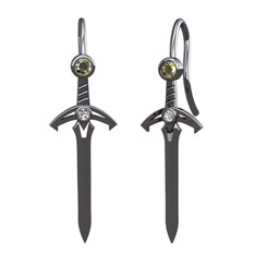 Kılıç Küpe - Peridot ve swarovski 925 ayar siyah rodyum kaplama gümüş küpe #h1ba5d