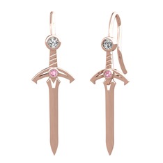 Swarovski ve pembe kuvars 8 ayar rose altın küpe