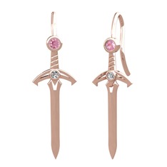 Kılıç Küpe - Pembe kuvars ve swarovski 18 ayar rose altın küpe #t3zt8v