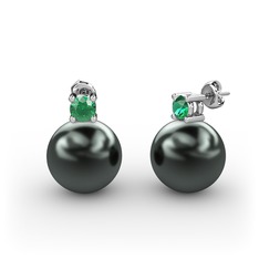 Tektaş İnci Küpe - Siyah inci ve yeşil kuvars 925 ayar gümüş küpe #q47mfh