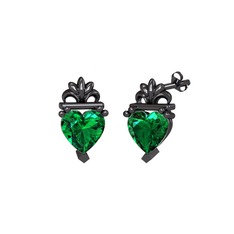 Kalp Claddagh Küpe - Yeşil kuvars 925 ayar siyah rodyum kaplama gümüş küpe #1p7g1sz