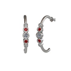 Minimal 5 Taşlı Küpe - Pırlanta, garnet ve swarovski 8 ayar beyaz altın küpe (0.12 karat) #477tk0