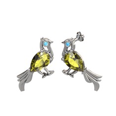Guguk Kuşu Küpe - Peridot ve akuamarin 18 ayar beyaz altın küpe #12kdkzt