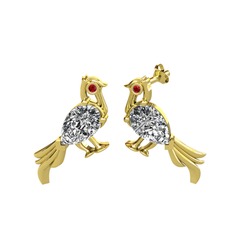 Guguk Kuşu Küpe - Swarovski ve garnet 18 ayar altın küpe #137p69y