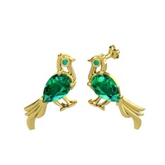 Guguk Kuşu Küpe - Yeşil kuvars ve kök zümrüt 14 ayar altın küpe #13d4kb5