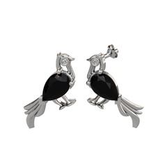 Guguk Kuşu Küpe - Siyah zirkon ve swarovski 8 ayar beyaz altın küpe #1b6n9l8