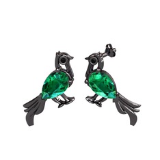 Guguk Kuşu Küpe - Yeşil kuvars ve siyah zirkon 925 ayar siyah rodyum kaplama gümüş küpe #1dncvfk