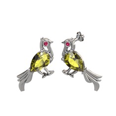 Guguk Kuşu Küpe - Peridot ve rodolit garnet 925 ayar gümüş küpe #1et8tt1