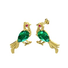 Guguk Kuşu Küpe - Yeşil kuvars ve rodolit garnet 14 ayar altın küpe #1jjeuk5