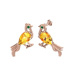 Guguk Kuşu Küpe - Sitrin ve yeşil kuvars 8 ayar rose altın küpe #50gq4a