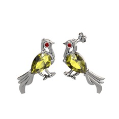 Guguk Kuşu Küpe - Peridot ve garnet 925 ayar gümüş küpe #78yqyq