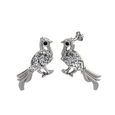 Guguk Kuşu Küpe - Swarovski ve siyah zirkon 925 ayar gümüş küpe #8qr419