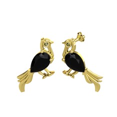 Guguk Kuşu Küpe - Siyah zirkon ve peridot 18 ayar altın küpe #9lfk4n