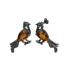 Guguk Kuşu Küpe - Dumanlı kuvars ve yeşil kuvars 925 ayar siyah rodyum kaplama gümüş küpe #bc4p5b