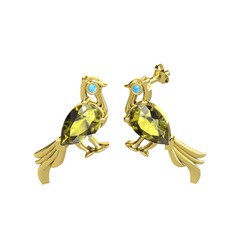 Guguk Kuşu Küpe - Peridot ve akuamarin 14 ayar altın küpe #i1ia8k