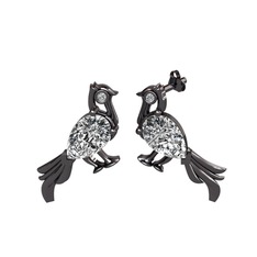 Guguk Kuşu Küpe - Swarovski ve pırlanta 925 ayar siyah rodyum kaplama gümüş küpe (0.03 karat) #mdsf89