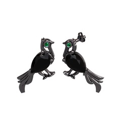 Guguk Kuşu Küpe - Siyah zirkon ve yeşil kuvars 925 ayar siyah rodyum kaplama gümüş küpe #nv1r7m