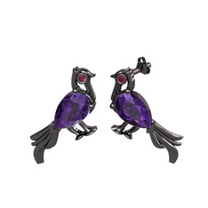 Guguk Kuşu Küpe - Ametist ve kök yakut 925 ayar siyah rodyum kaplama gümüş küpe #q8rc52