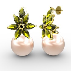 Kar Çiçeği İnci Küpe - Pembe inci ve peridot 8 ayar altın küpe #1b4cp2i