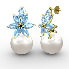 Kar Çiçeği İnci Küpe - Inci ve akuamarin 14 ayar altın küpe #1gojgw4