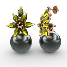 Kar Çiçeği İnci Küpe - Siyah inci ve peridot 18 ayar rose altın küpe #1ieeupo