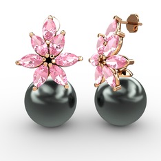 Kar Çiçeği İnci Küpe - Siyah inci ve pembe kuvars 925 ayar rose altın kaplama gümüş küpe #1t80xia