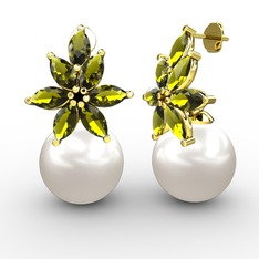 Kar Çiçeği İnci Küpe - Inci ve peridot 8 ayar altın küpe #1w3ckj9