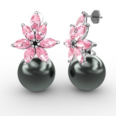 Kar Çiçeği İnci Küpe - Siyah inci ve pembe kuvars 925 ayar gümüş küpe #3ih6ed