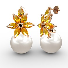 Kar Çiçeği İnci Küpe - Inci ve sitrin 925 ayar rose altın kaplama gümüş küpe #qb27lm