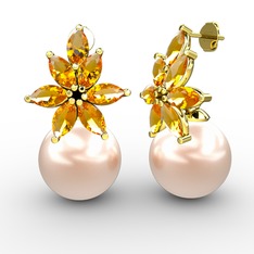 Kar Çiçeği İnci Küpe - Pembe inci ve sitrin 18 ayar altın küpe #r9tc8d
