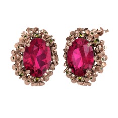 Rodolit garnet ve peridot 14 ayar rose altın küpe