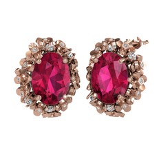 Rodolit garnet ve swarovski 8 ayar rose altın küpe