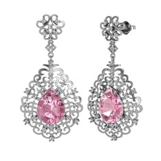 Dalila Küpe - Pembe kuvars ve swarovski 18 ayar beyaz altın küpe #1p4dsvu