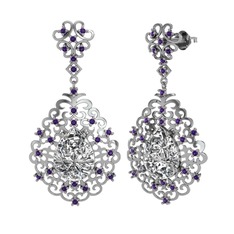 Dalila Küpe - Swarovski ve ametist 8 ayar beyaz altın küpe #i7w954