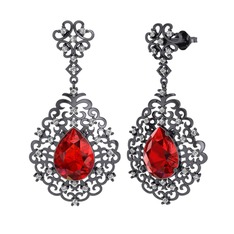 Dalila Küpe - Garnet ve swarovski 925 ayar siyah rodyum kaplama gümüş küpe #kdb90d