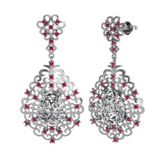 Swarovski ve rodolit garnet 18 ayar beyaz altın küpe