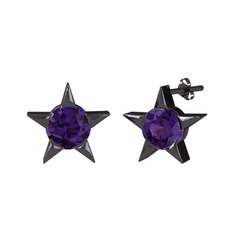 Sirius Yıldız Küpe - Ametist 925 ayar siyah rodyum kaplama gümüş küpe #iqijj1