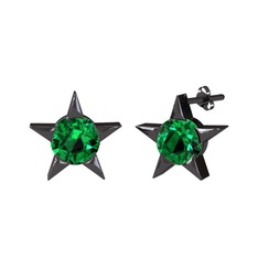 Sirius Yıldız Küpe - Yeşil kuvars 925 ayar siyah rodyum kaplama gümüş küpe #r1t9db