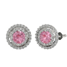 Pembe kuvars ve swarovski 925 ayar gümüş küpe