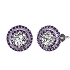 Lyra Küpe - Swarovski ve ametist 18 ayar beyaz altın küpe #w3234f