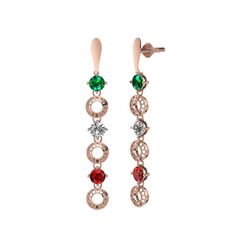 Leilani Küpe - Yeşil kuvars, swarovski ve garnet 925 ayar rose altın kaplama gümüş küpe #1pfyknr